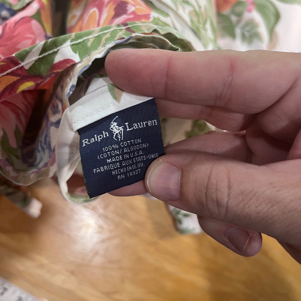 Vtg Ralph Lauren Melissa Queen Flat Sheet Floral Cotton Pink Roses Made in USA - Picture 3 of 6